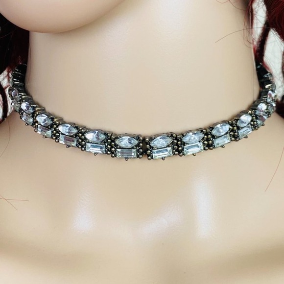 Rhinestone Choker Necklace Burnished Gold Fashion Jewelry Boho - Picture 4 of 6